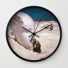 Questioner of the ancient Egyptian Sphinx - voyage down the nile landscape painting by Elihu Vedder Wall Clock