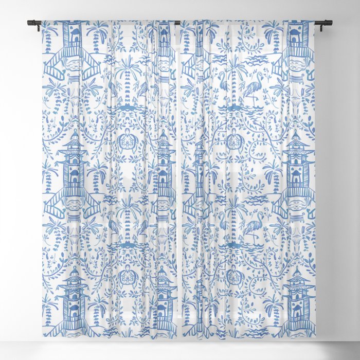 Coastal Chinoiserie  Sheer Curtain