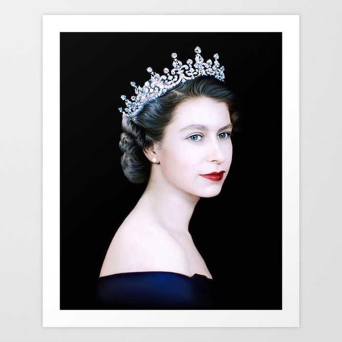 Queen Elizabeth II Blue Satin Art Print