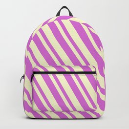 [ Thumbnail: Orchid and Light Yellow Colored Lines/Stripes Pattern Backpack ]