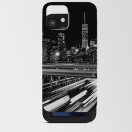 Brooklyn Bridge and Manhattan skyline at night in New York City black and white iPhone Card Case