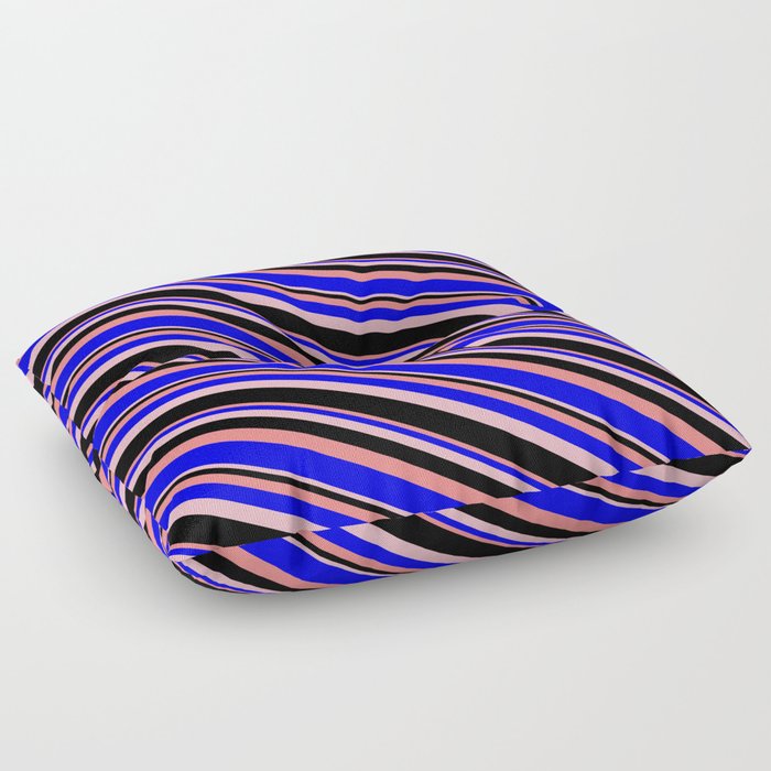 Light Coral, Blue, Light Pink, and Black Colored Lines Pattern Floor Pillow