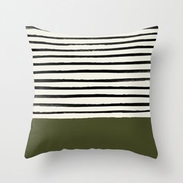 Olive Green x Stripes Throw Pillow