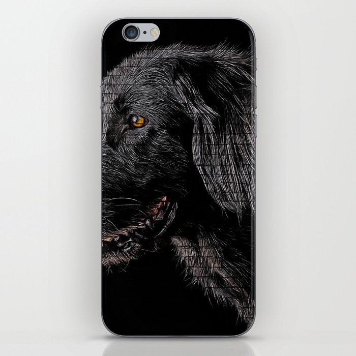 So Cool, Black Flat Coated Retriever Dog - Brick Block Background iPhone Skin