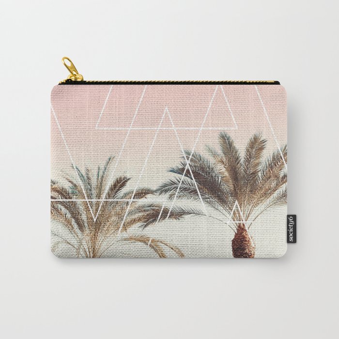 Modern tropical palm tree sunset pink blue beach photography white geometric triangles Carry-All Pouch