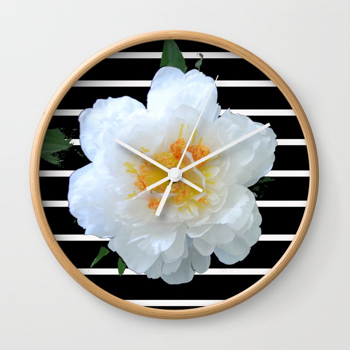 White Petals and Stripes II Wall Clock