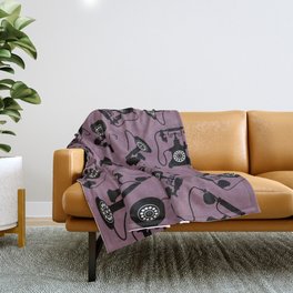 Black Vintage Rotary Dial Telephone Pattern on Dark Purple Throw Blanket