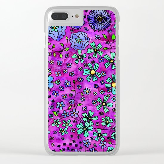 Blue Small Flowers Clear iPhone Case