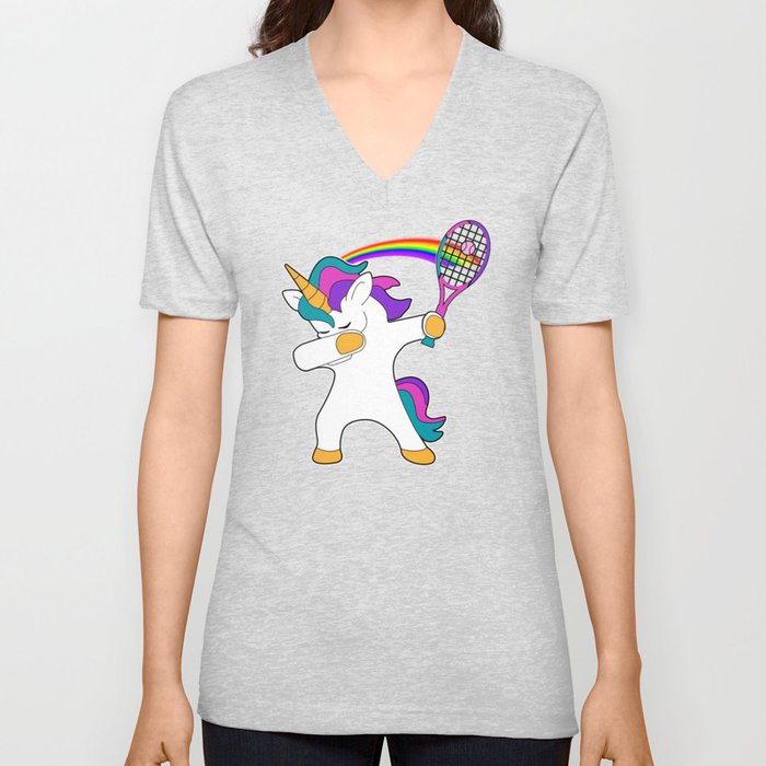 Dab Dabbing Tennis Unicorn Gift Tennis Player gift V Neck T Shirt