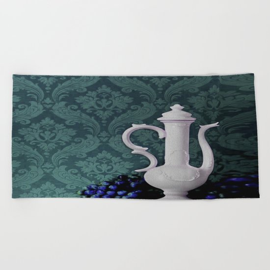 Decanter and Grapes Beach Towel