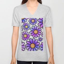 Doodle Daisy Flower Pattern 15 V Neck T Shirt