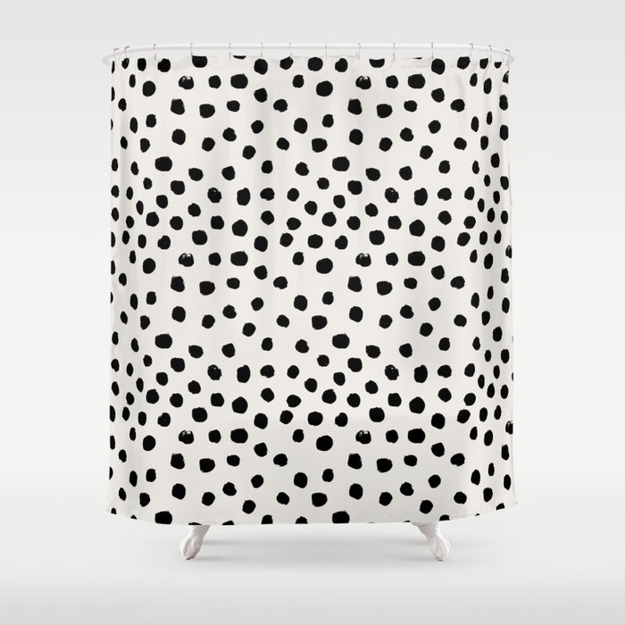 Preppy brushstroke free polka dots black and white spots dots dalmation animal spots design minimal Shower Curtain