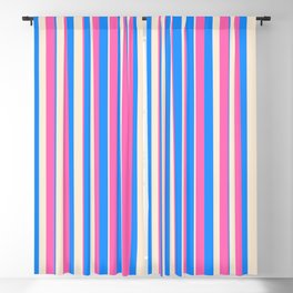 [ Thumbnail: Blue, Beige & Hot Pink Colored Pattern of Stripes Blackout Curtain ]