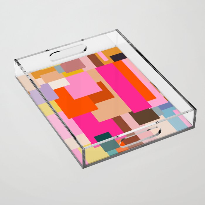 Color Block Print Pink Geometric Retro Wall Art Mid Century Modern Pattern Abstract Acrylic Tray