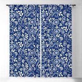 Blue And White Eastern Floral Pattern Blackout Curtain