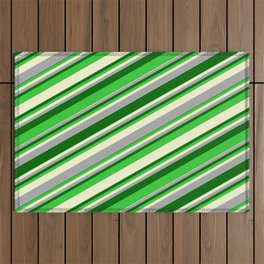 [ Thumbnail: Dark Gray, Dark Green, Lime Green & Light Yellow Colored Stripes/Lines Pattern Outdoor Rug ]