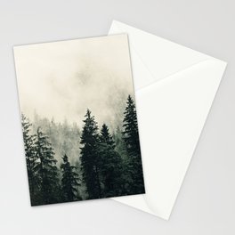 Thick pine forest in the descending mist Stationery Card