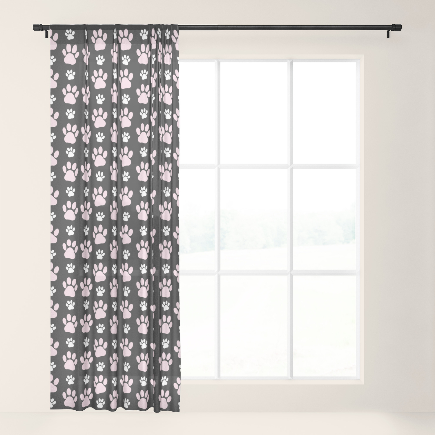 Puppy Paws Dog Traces Animal Paws Pink Black Sheer Curtain By
