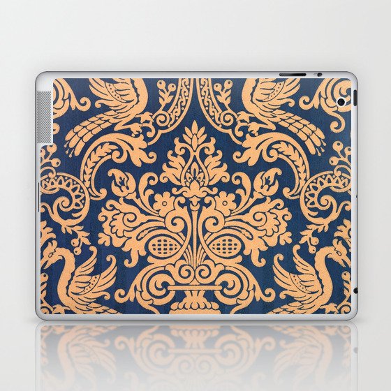 Fashion Pattern Gold and Blue Bird Foliage Leaves Laptop & iPad Skin