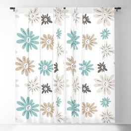 Aquaverde Floral Pattern Brown Soft Blue Green on White Blackout Curtain