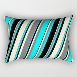 [ Thumbnail: Beige, Dim Grey, Aqua & Black Colored Lines/Stripes Pattern Rectangular Pillow ]