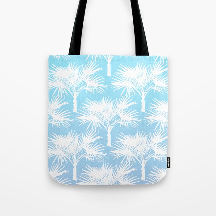 70’s Sky Blue Ombre Tropical Palm Trees Summer California Florida Botanical Silhouette Pattern Tote Bag
