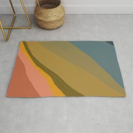 Waves In Color Shades | Abstract Shape Design In Fall Tones Area & Throw Rug