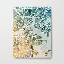 Boston Massachusetts Street Map Metal Print | Unitedstates, Bostonmap, Watercolourmap, Massachusetts, Bostonposter, 3005, Streetmap, Bostonmassachusetts, Michaeltompsett, Mappainting 