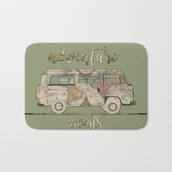 adventure awaits world map design Bath Mat