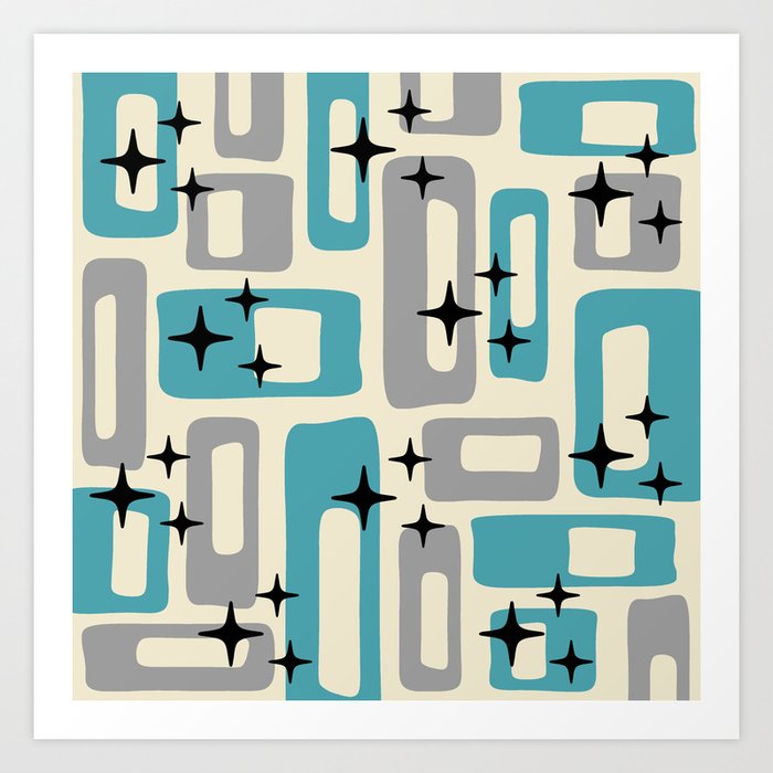 Retro Mid Century Modern Abstract Pattern 223 Blue And Gray Art Print By Tonymagner Society6