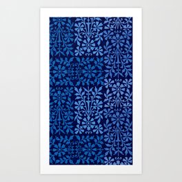 Arts and Crafts Floral Indigo Blue Art Print