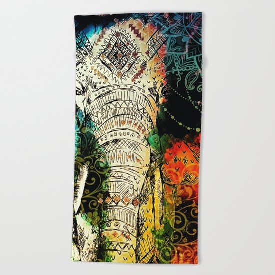 Asian Mandala Elephant Blue Orange Yellow Green Beach Towel