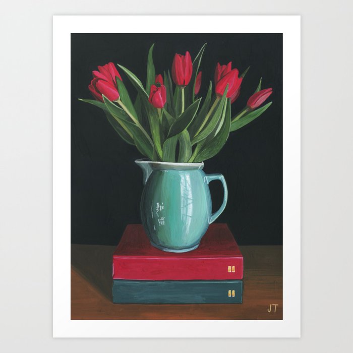 Tulips on Books Art Print