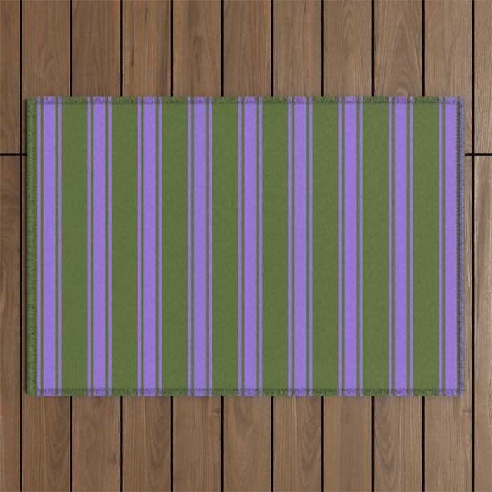 Dark Olive Green and Purple Colored Lines Pattern Outdoor Rug