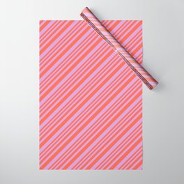 [ Thumbnail: Red and Plum Colored Pattern of Stripes Wrapping Paper ]