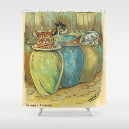THE FORTY THIEVES | Cats in Jugs by Louis Wain Shower Curtain