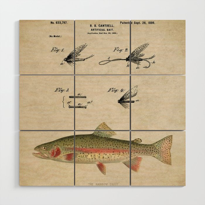 Vintage Rainbow Trout Fly Fishing Lure Patent Game Fish Identification  Chart Wood Wall Art by Atlantic Coast Arts and Paintings