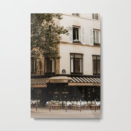 "Parisian café" | France travel photography | Photo wall print Metal Print | Green, Street, Color, Yellow, Parisian, Europe, Food, Photo, Travel Photography, France 