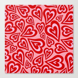 Retro Swirl Love - Red and light pink Canvas Print