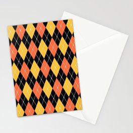 Salmon Orange And Yellow Argyle Pattern Diamond Geometrical Quilt Knit Sweater Tartan  Stationery Card