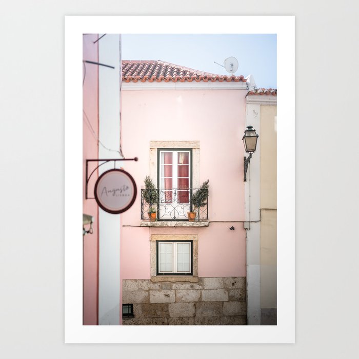 Pastel Pink House | Alfama Lisbon | Balcony Art Print