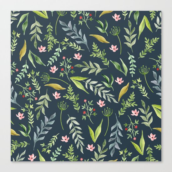 Floral blue pattern. Watercolor Canvas Print