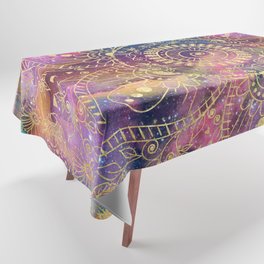 Gold watercolor and nebula mandala Tablecloth