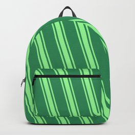 [ Thumbnail: Sea Green & Green Colored Lined Pattern Backpack ]