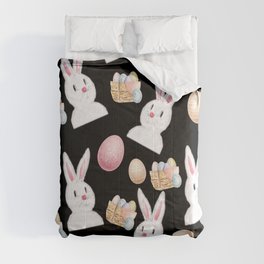 Easter Bunny And Eggs Large Print Pattern- Black Comforter