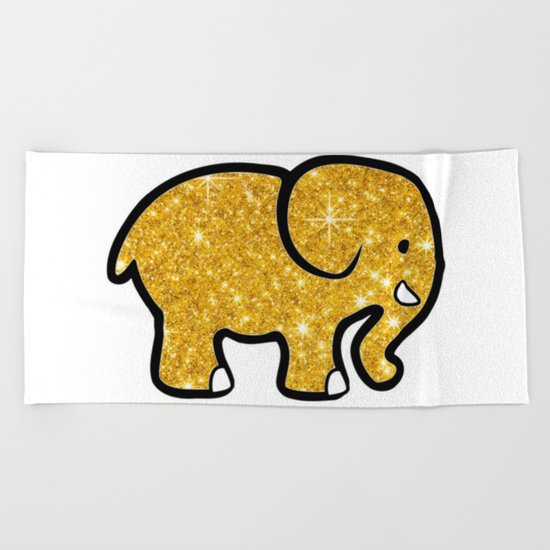 Gold Glitter Elephant Beach Towel