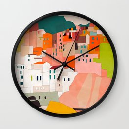 italy coast houses minimal abstract painting Wall Clock