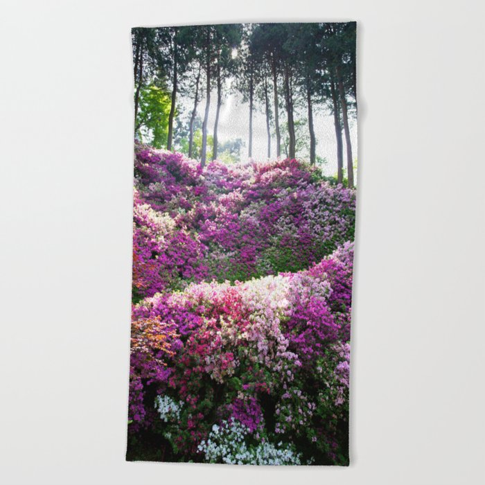 Romantic Floral Hill Landscape Beach Towel