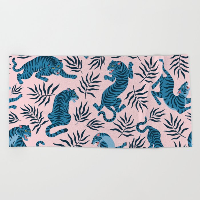 Blue asian tigers Beach Towel