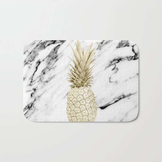 Gold Pineapple on Marble Bath Mat